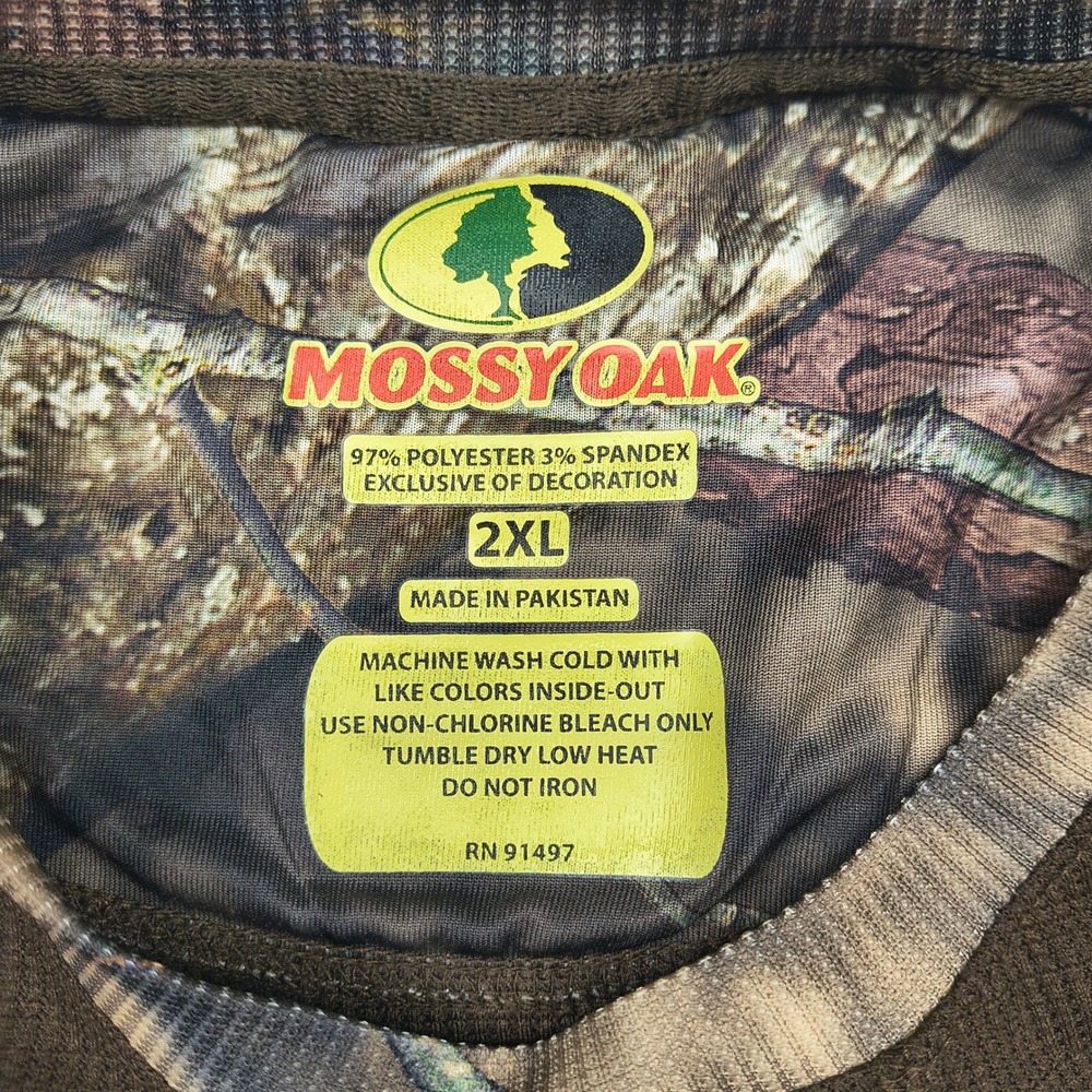 Mossy Oak Mens 2XL Brown Camo Raglan Waffle‎ Knit Performance Long Sleeve Shirt - Picture 8 of 11